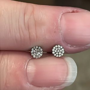 Dilimani rhodium plated 14K white gold pave set disc studs.